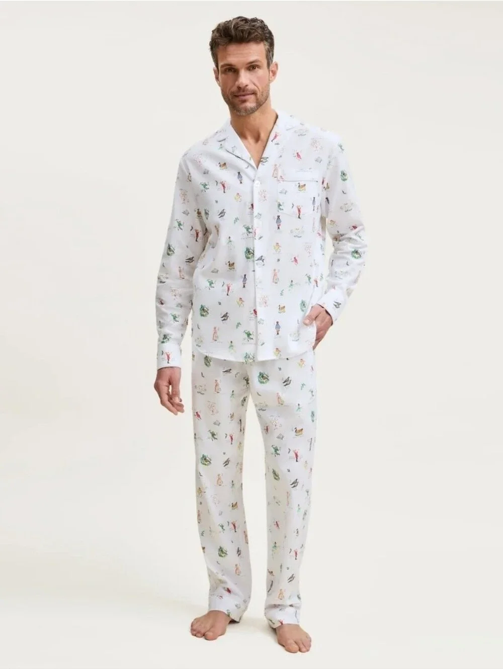 Petite Plume Men’s Twill Pajama Set in 12 Days of Christmas Size XL